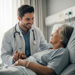 Obraz premium Doctor Caring for Senior Patient – Compassionate Elderly Healthcare