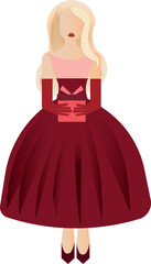 Romantic blonde woman in red dress holding a gift box. Valentine's Day mood, love, and celebration