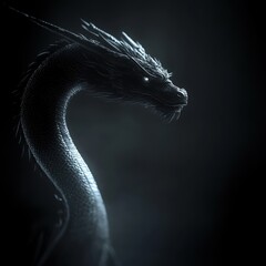 Dramatic Profile View of Scaled Serpent with Luminous Eye in Shadow