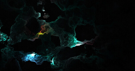 A dark space background with vibrant, colorful nebula clouds and twinkling stars. © Rigel Tapangan