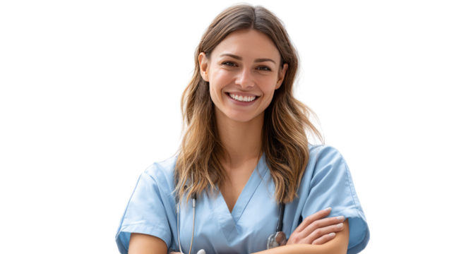 Smiling Medical Professional: Portrait of a cheerful and compassionate medical professional, exuding confidence and warmth in a clean, bright environment, embodying health, and wellness.