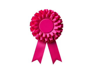 pink award ribbon rosette on transparent background