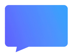 A blue rectangular chat bubble with rounded corners and a pointed tail at the bottom left.