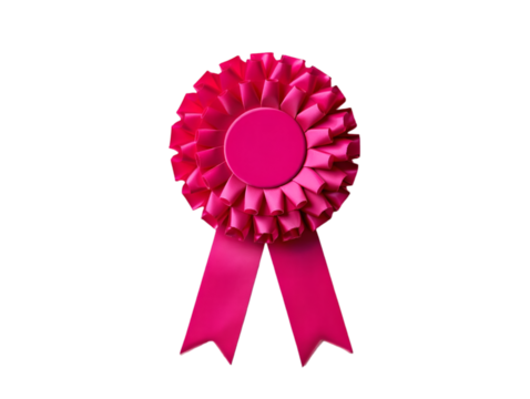 pink award ribbon rosette  on transparent background 