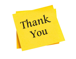 Yellow sticky note with the words "Thank You" printed in black letters.