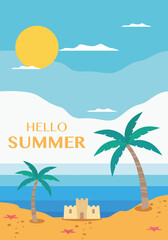 Flat image. Poster with the sea and the beach. Relaxation concept. Perfect for a summer sale post or banner.