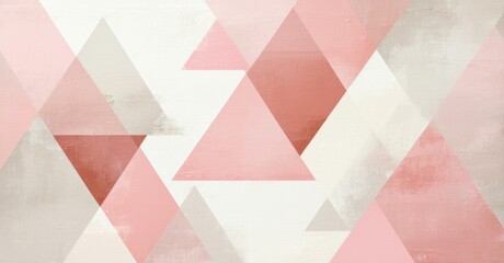 Abstract geometric pattern. Pink, gray triangles overlap textured background. Minimalist design, modern aesthetic. Soft colors, simple shapes.