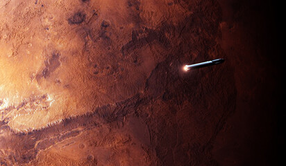 Spaceship traveling through space to mars