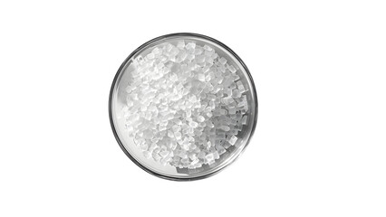 Naklejka premium White Sugar Crystals in Round Metal Tin, Natural Sweetener, Kitchen Ingredient, Close-Up Food Photography on a transparent background