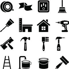 Obraz premium Home Repair and Construction Tool Icons Vector Set, vector illustration