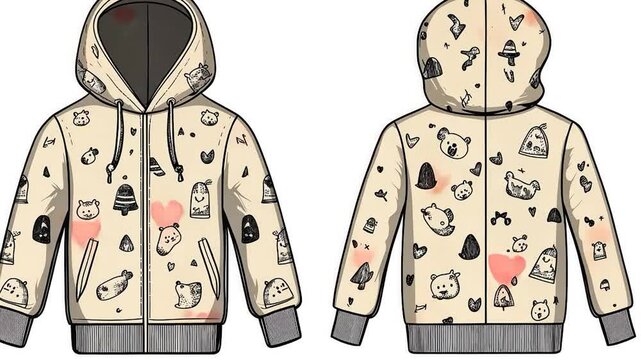 Beige hoodie with a whimsical animal print