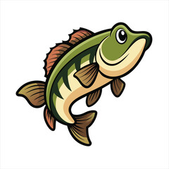 Friendly Cartoon Largemouth Bass Fish Vector Illustration