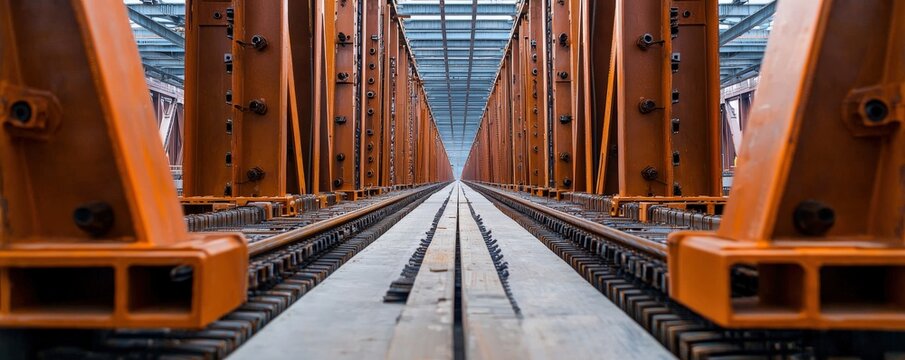 Construction infrastructure highway progress concept. Industrial bridge perspective showcasing railway tracks. - Powered by Adobe