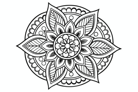 Detailed floral mandala design with ornate outlines on a transparent background