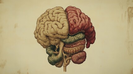 Anatomical illustration of a brain and internal organs