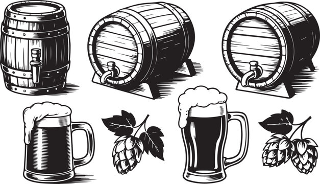Rustic Beer Barrel Silhouette Collection, a Classic Brew Art Design, Perfect for Pub Decor and Ale Storage Illustration