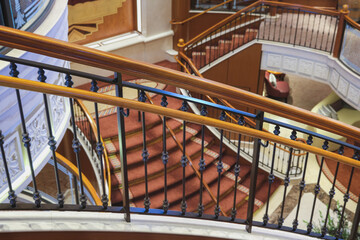 Opulent Art Deco interior architecture inside lobby, atrium or foyer on modern ocean liner style...