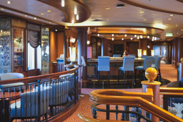 Opulent Art Deco interior architecture inside lobby, atrium or foyer on modern ocean liner style...