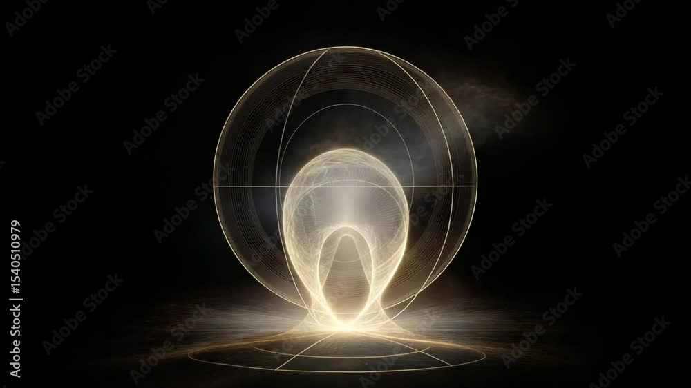 Poster Ethereal Orb: An abstract depiction of an luminous orb with emanating light against a dark background, with gentle lines and a sense of wonder and mystery.