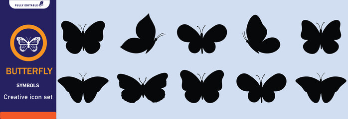 Fototapeta premium Butterfly vector and silhouette blak and white