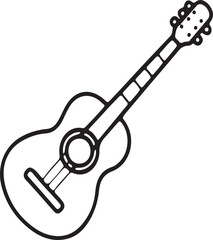 Simple black and white line art illustration of an acoustic guitar on a white background