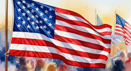 Celebrating American Independence A Watercolor Painting of the US Flag