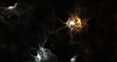 A vibrant nebula glows against the backdrop of a dark, star-filled expanse.