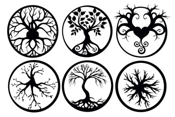 Elegant Circular Tree Illustrations for Craft and Decor Projects