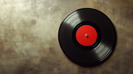 Obraz premium Classic vinyl record on a neutral surface, a timeless symbol of music and nostalgia