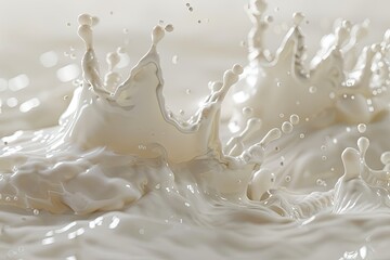Vibrant Picture of Purity Splashing Milk with Crown Shapes, 3D RenderingHigh Detail, 8K