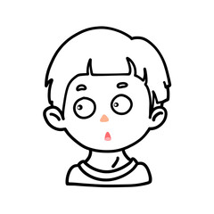 Surprised Boy with Wide Eyes – Black and White Line Art Character