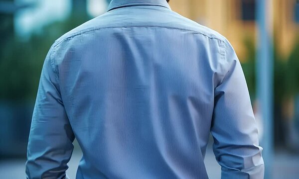Rear View Of a Man in Light Blue Long Sleeve Shirt Near Street and building Exterior
