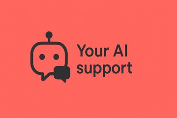AI chatbot support icon on red wallpaper background.