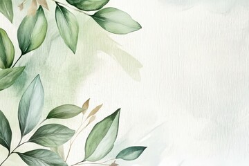 premium quality picture of Elegant watercolor wedding invitation card with greenery leaves