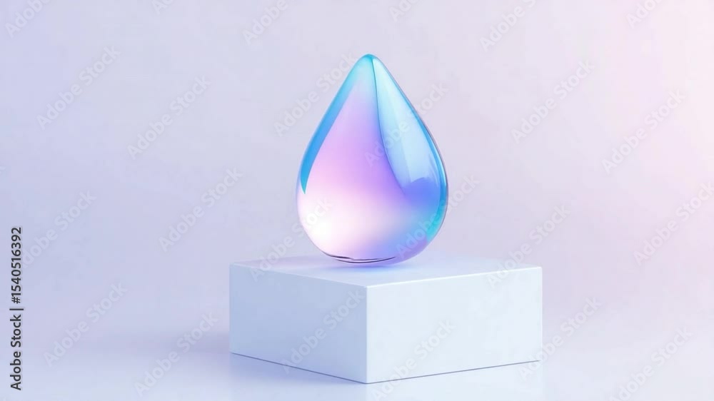 Poster essence of purity: a captivating 3d render showcases a pristine water droplet suspended atop a minim