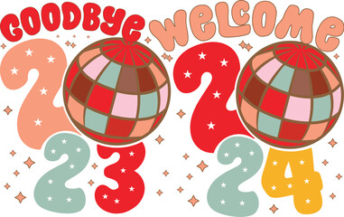 Goodbye 2023, Welcome 2024 Retro Disco New Year Design