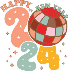 Retro 70s Style Happy New Year 2024 Design