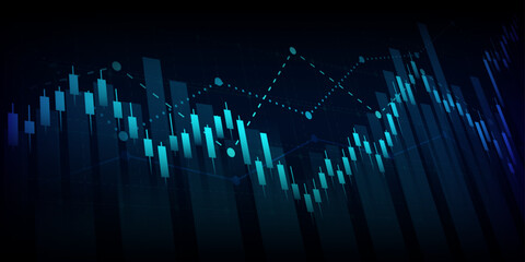 technology financial graph with uptrend line bar chart of stock market on blue color background