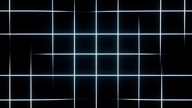 Abstract grid pattern with glowing white lines on black background, modern geometric design, digital art, technology concept