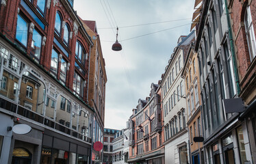 Vintage commercial building in urban street at Copenhagen, Denmark