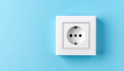 Close up photo of a white Electrical terminal with a plain soft blue background