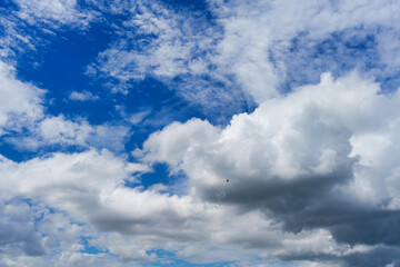 White fluffy clouds in blue sky on sunny day