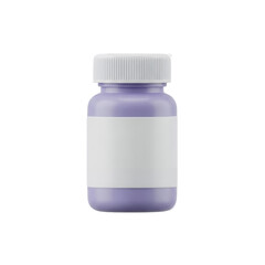 Purple Pill Bottle with White Label on Transparent Background for Healthcare, Medical, and Pharmaceutical Product Mockup. Customizable Product Template.