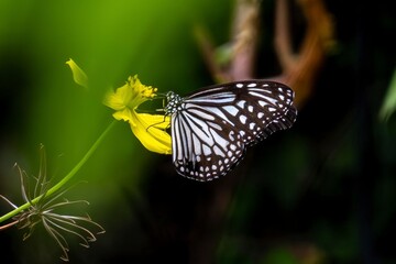 A butterfly is sitting on a yellow flower