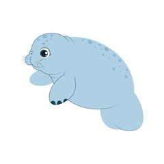 Adorable manatee floating underwater. Gentle sea creature in soft blue tones, perfect for kids books, educational materials, and ocean-themed decor.