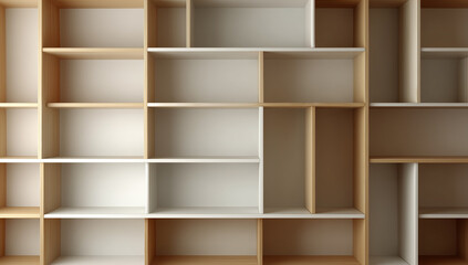 Empty modern bookshelf with geometric layout