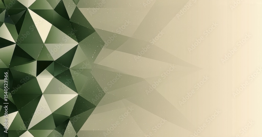 Poster Abstract polygonal design. Green shades transition into beige. Geometric shapes create textured visual effect. Minimalist background.