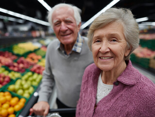Senior couple in the vegetable section of the store.