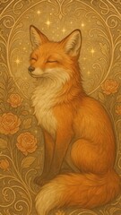 Obraz premium Elegant fox amidst floral patterns.