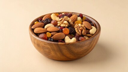 Healthy Snack Mix in a Rustic Wooden Bow